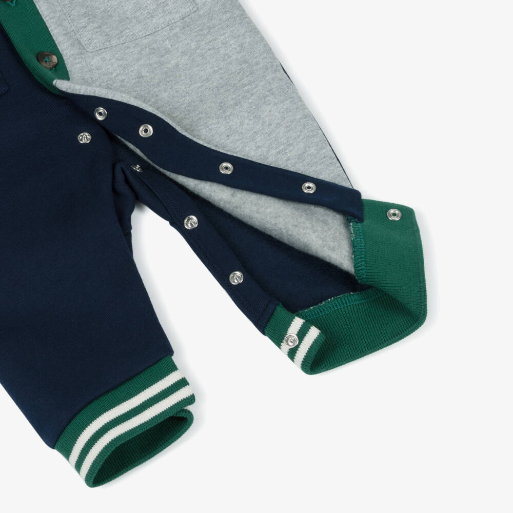 Ralph Lauren-Baby Boys Blue & Grey Colourblock Cotton Jersey Babysuit | Childrensalon