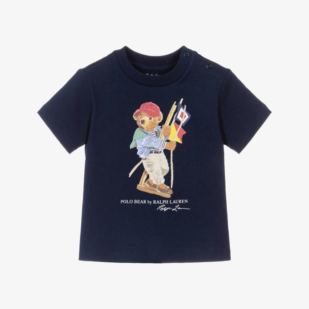 Ralph Lauren-Baby Boys Blue Nautical Polo Bear Cotton Jersey T-Shirt | Childrensalon