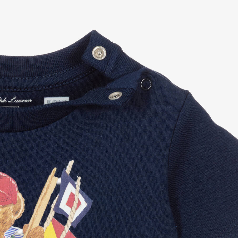 Ralph Lauren-Baby Boys Blue Nautical Polo Bear Cotton Jersey T-Shirt | Childrensalon