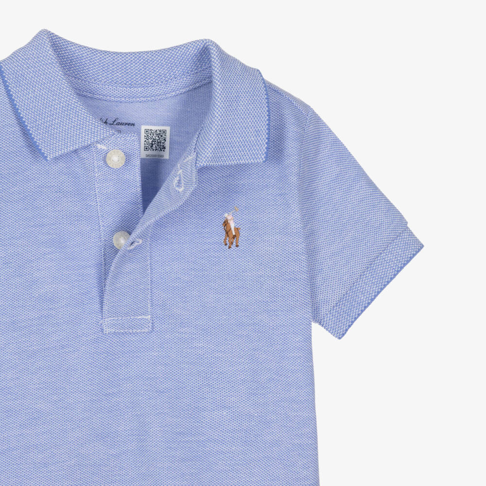 Ralph Lauren-Baby Boys Blue Polo Shirt & Pink Striped Cotton Shorts Set | Childrensalon
