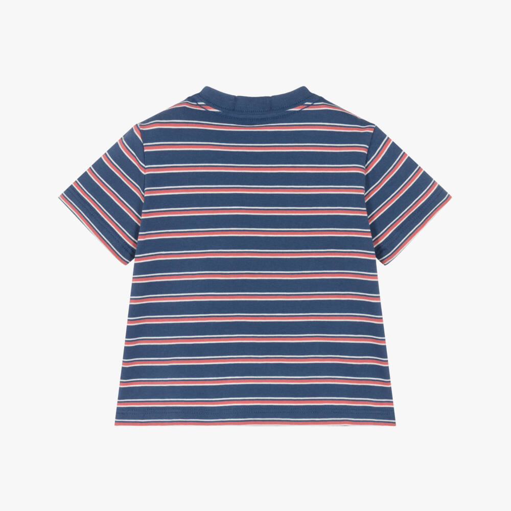 Ralph Lauren-Baby Boys Blue & Red Striped Cotton T-Shirt | Childrensalon