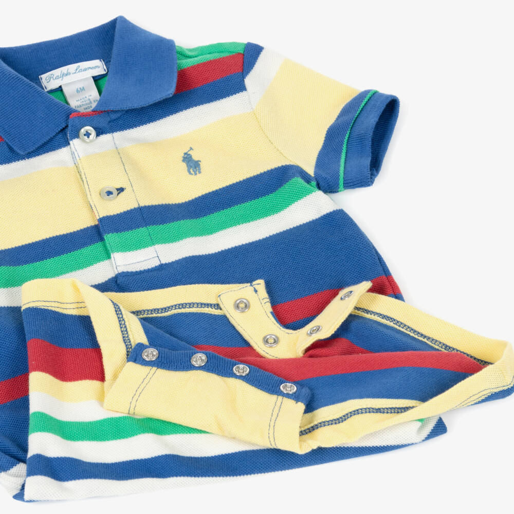 Ralph Lauren-Baby Boys Blue Striped Cotton Piqué Shortie | Childrensalon