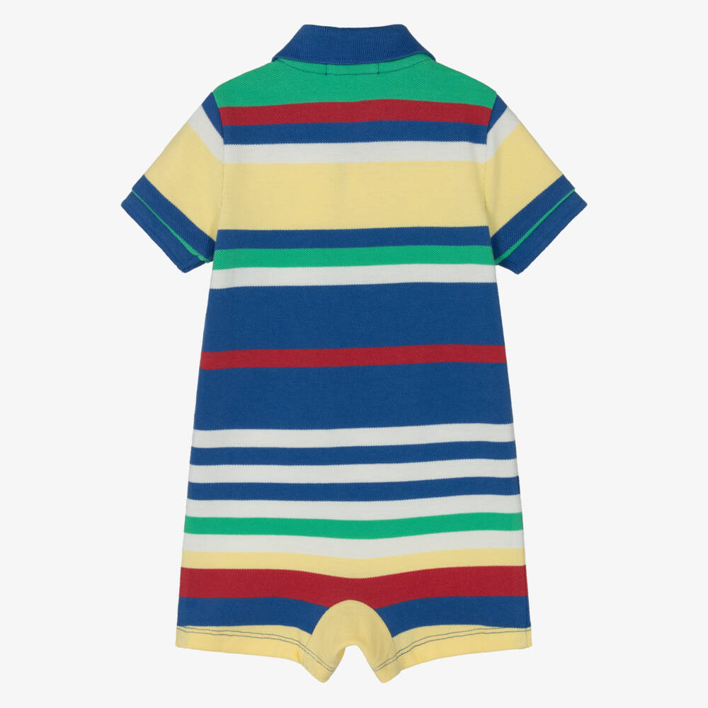 Ralph Lauren-Baby Boys Blue Striped Cotton Piqué Shortie | Childrensalon