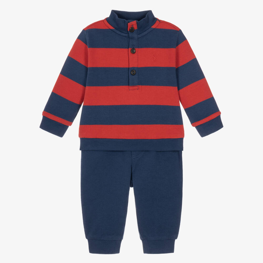 Ralph Lauren-Baby Boys Blue Striped Sweater & Joggers Set | Childrensalon