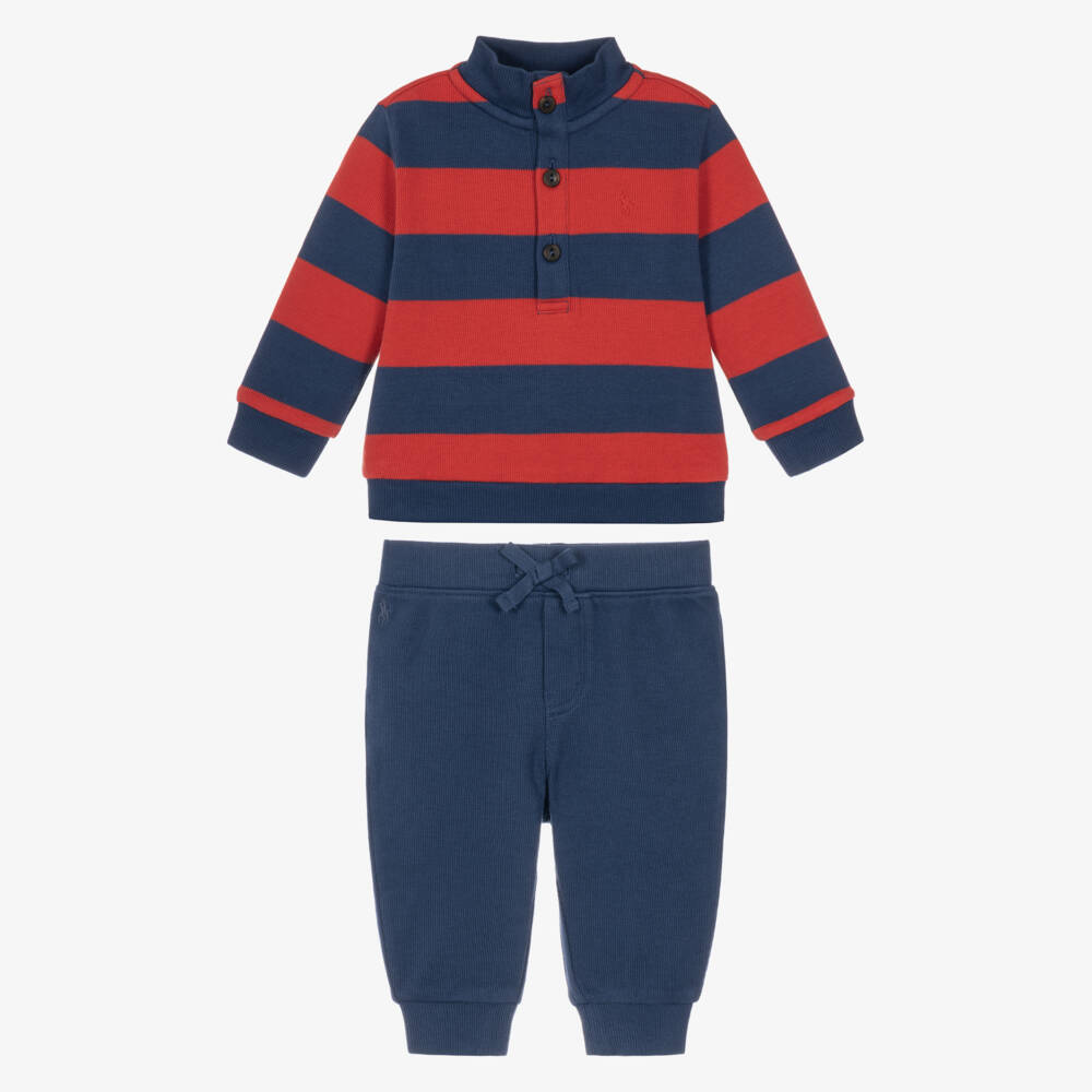 Ralph Lauren-Baby Boys Blue Striped Sweater & Joggers Set | Childrensalon
