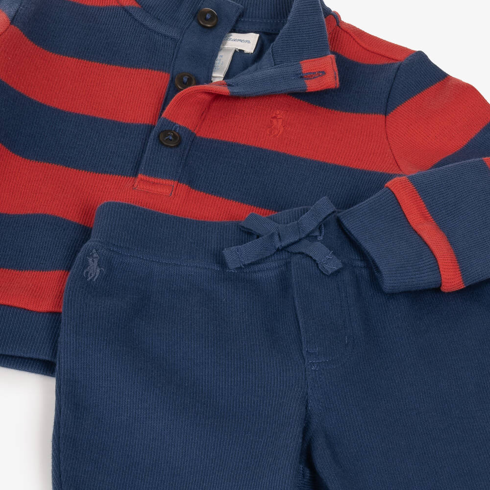 Ralph Lauren-Baby Boys Blue Striped Sweater & Joggers Set | Childrensalon
