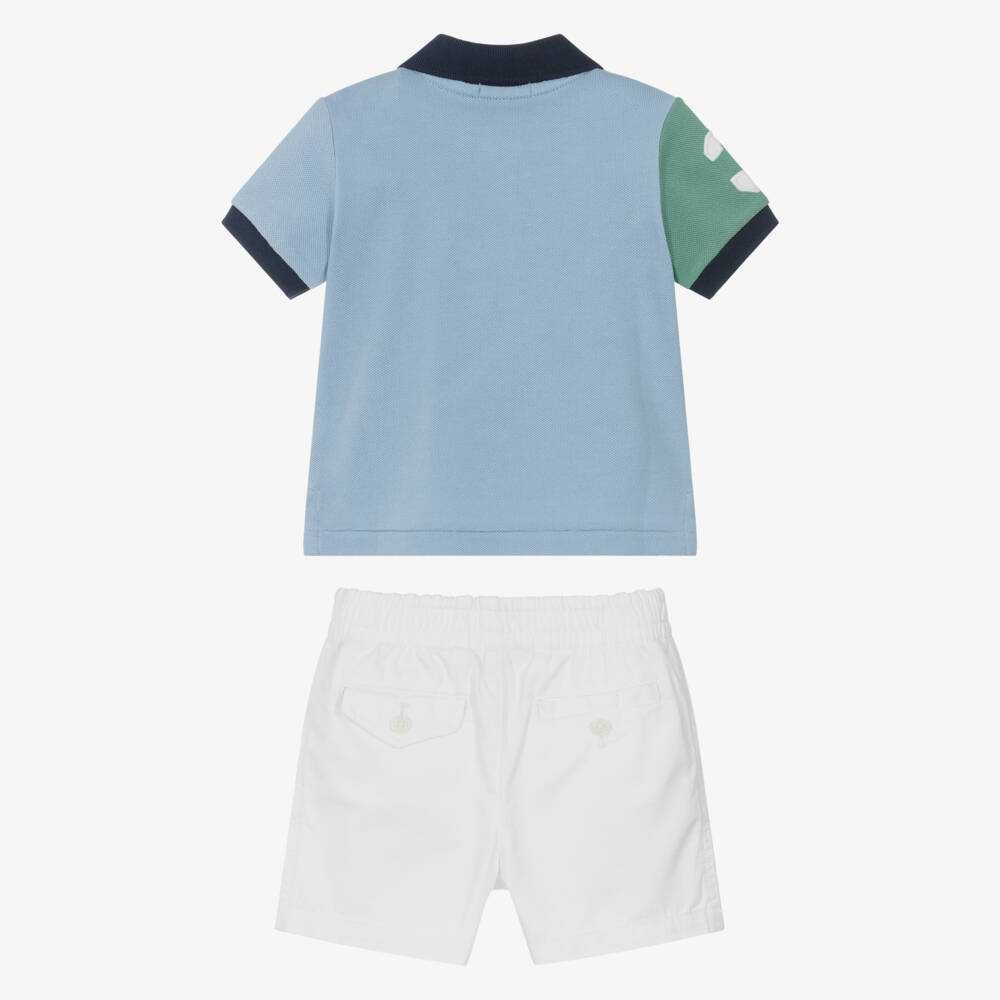Ralph Lauren-Baby Boys Blue & White Cotton Polo Shirt & Shorts Set | Childrensalon