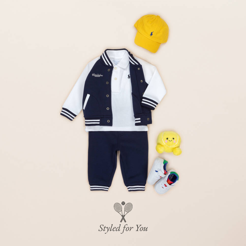 Ralph Lauren-Baby Boys Blue & White Cotton Wimbledon Tracksuit | Childrensalon