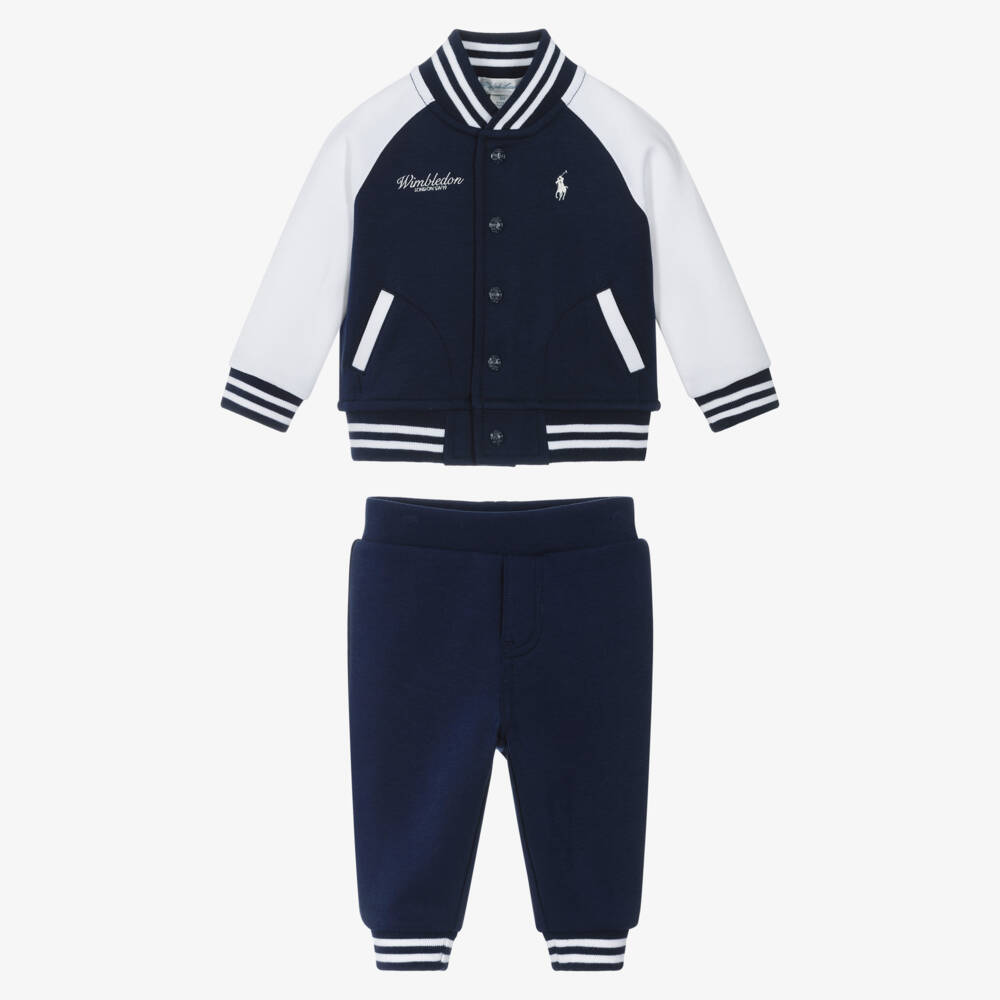 Ralph Lauren-Baby Boys Blue & White Cotton Wimbledon Tracksuit | Childrensalon