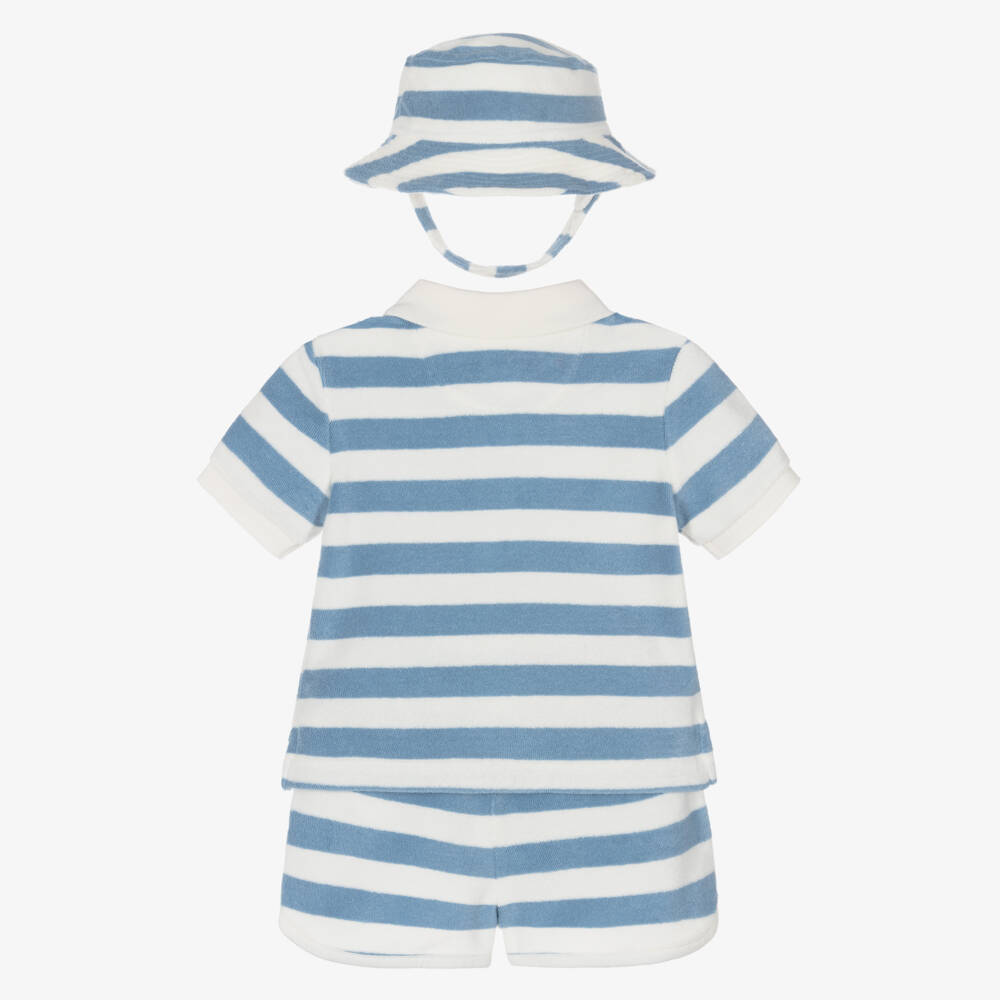 Ralph Lauren-Baby Boys Blue & White Striped Terry Towelling Shorts Set | Childrensalon