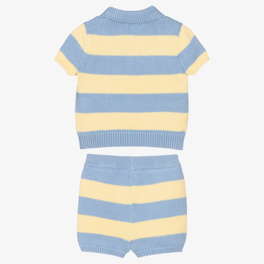Ralph Lauren-Baby Boys Blue & Yellow Knitted Cotton Shorts Set | Childrensalon