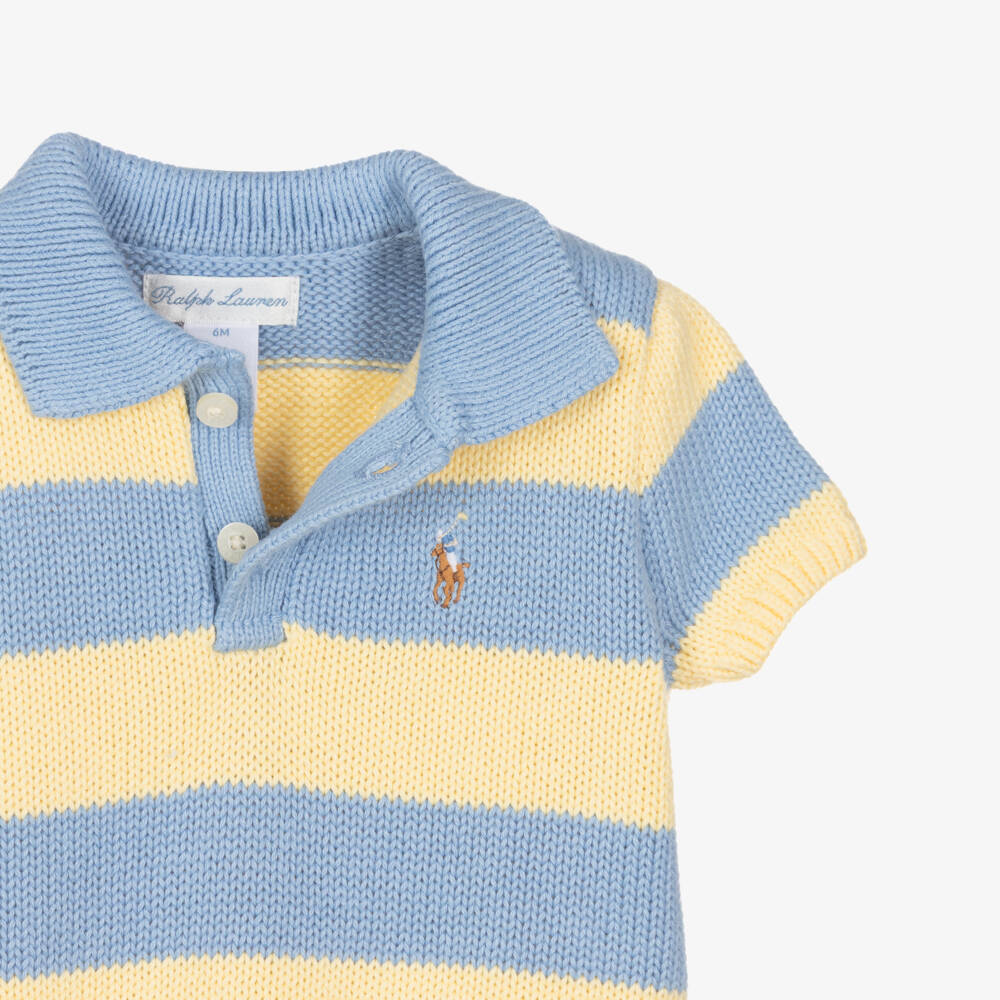 Ralph Lauren-Baby Boys Blue & Yellow Knitted Cotton Shorts Set | Childrensalon