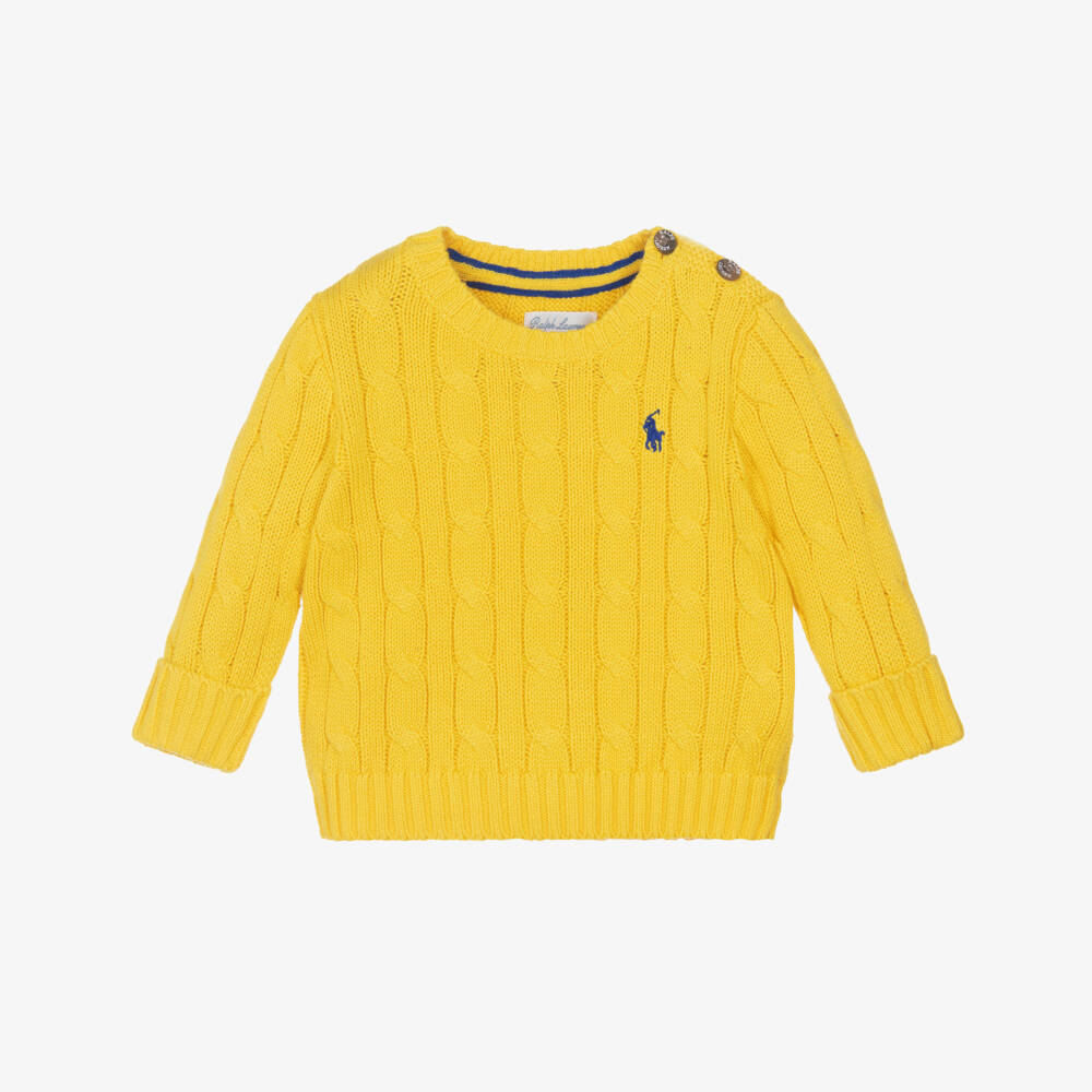 Ralph Lauren-Baby Boys Bright Yellow Cable Knit Sweater with Pony Logo | Childrensalon