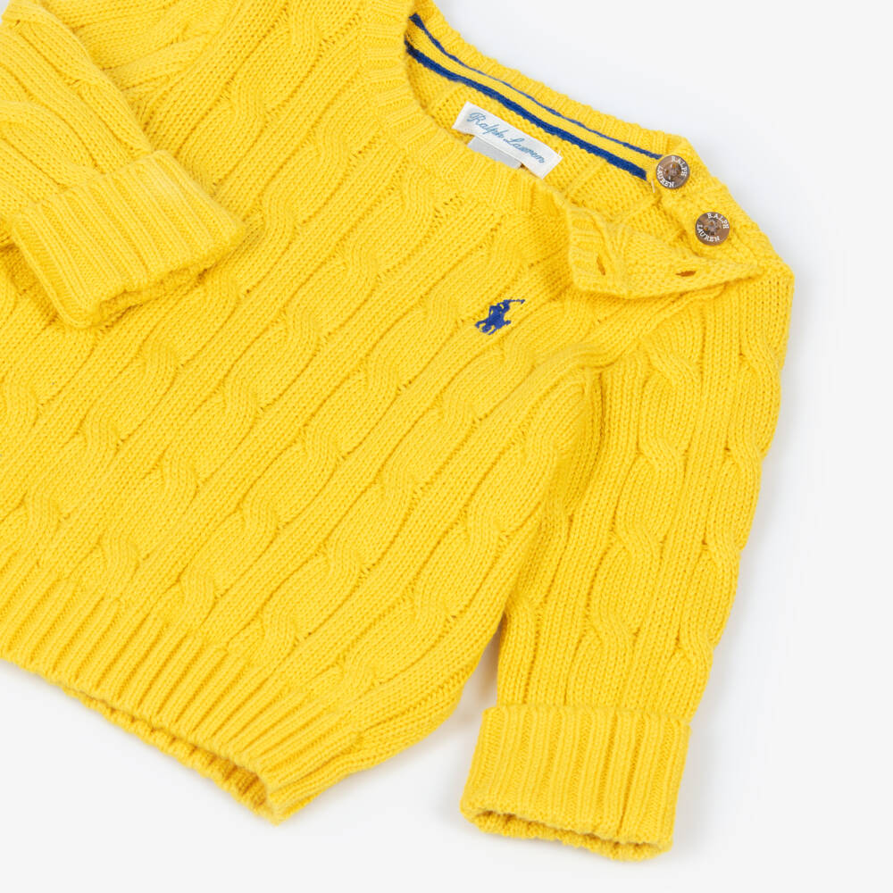 Ralph Lauren-بلوفر محبوك بشعار المهر لون أصفر فاتح للأولاد الرضع | Childrensalon