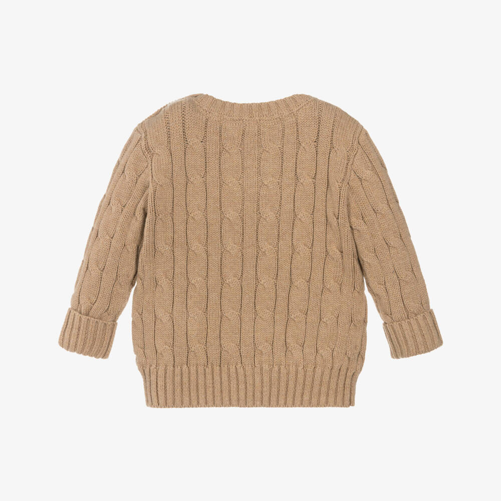 Ralph Lauren-Baby Boys Camel Beige Cable Knit Sweater | Childrensalon