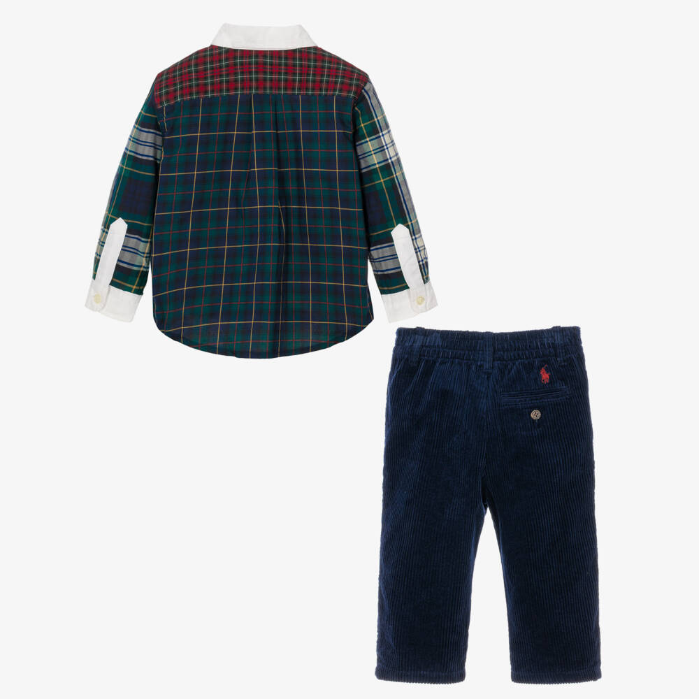 Ralph Lauren-Baby Boys Check Shirt & Blue Corduroy Trouser Set | Childrensalon