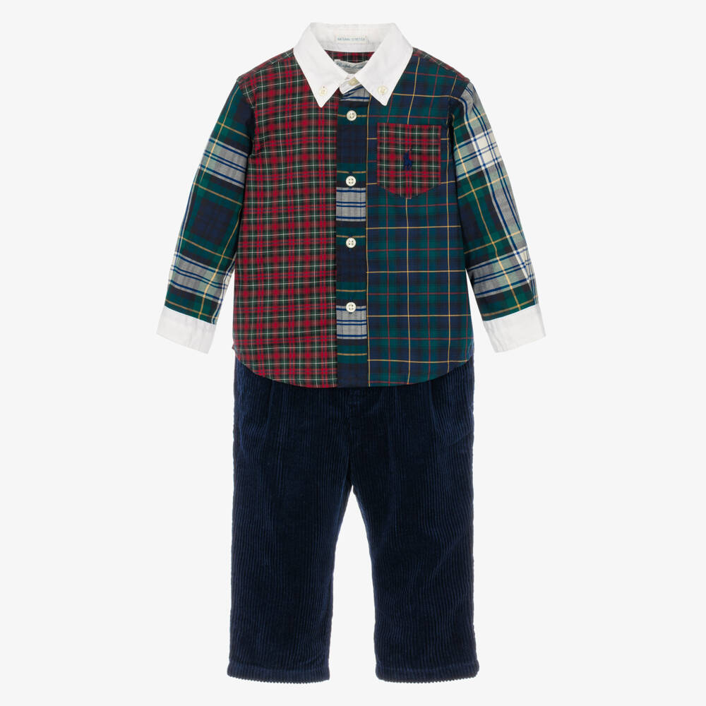 Ralph Lauren-Baby Boys Check Shirt & Blue Corduroy Trouser Set | Childrensalon