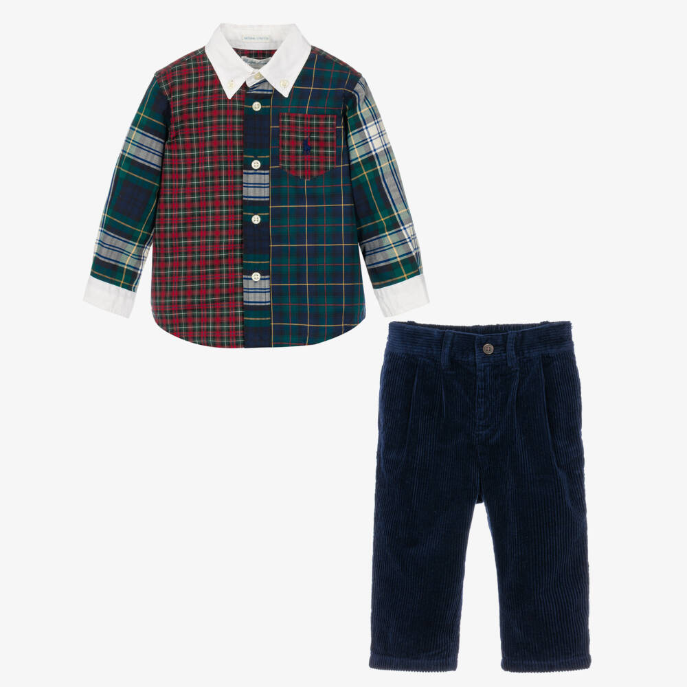 Ralph Lauren-Baby Boys Check Shirt & Blue Corduroy Trouser Set | Childrensalon