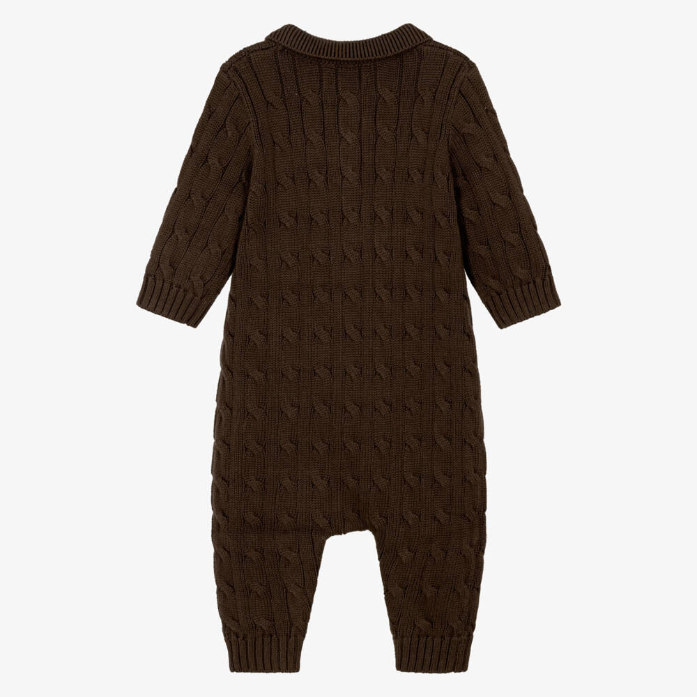 Ralph Lauren-Baby Boys Cotton Cable Knit Romper in Brown | Childrensalon