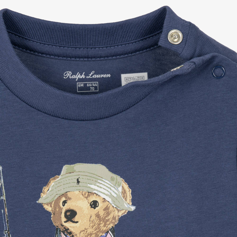 Ralph Lauren-Baby Boys Dark Blue Cotton Shorts Set with Fishing Polo Bear | Childrensalon
