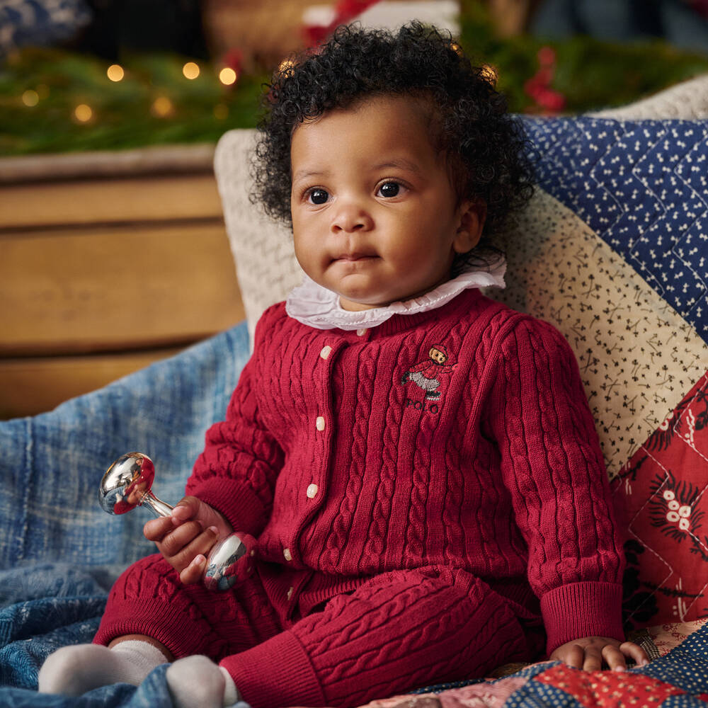 Ralph Lauren-Baby Boys Dark Red Knitted Trouser Set | Childrensalon
