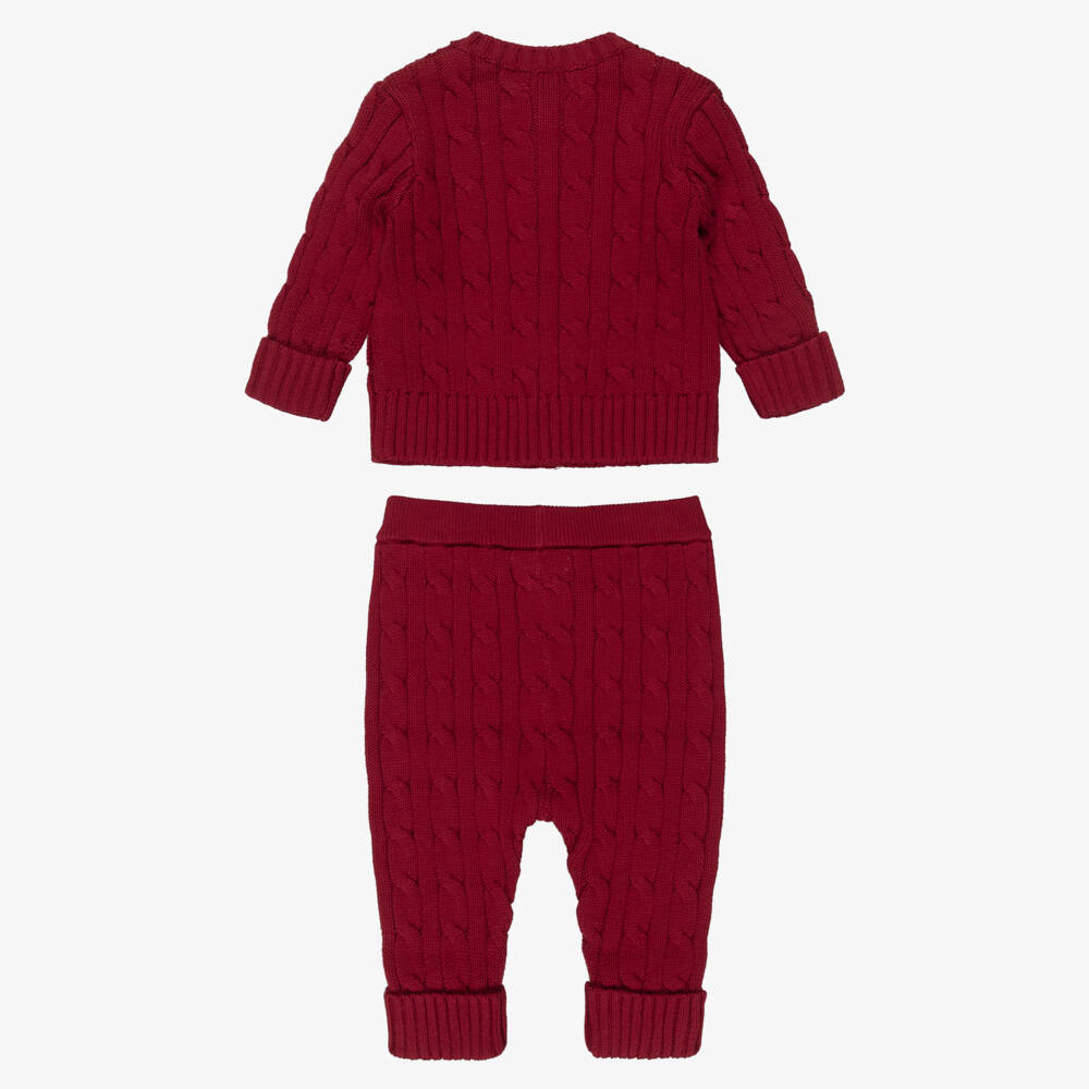 Ralph Lauren-Baby Boys Dark Red Knitted Trouser Set | Childrensalon