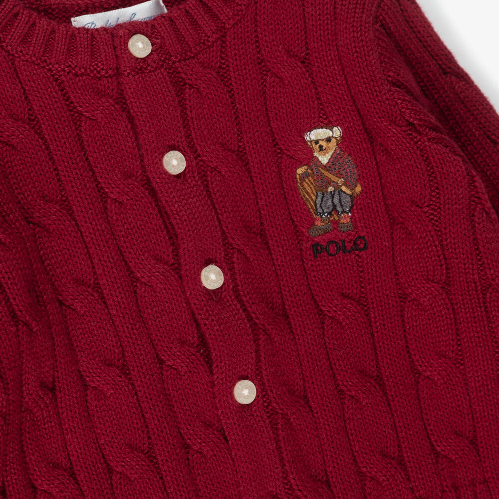 Ralph Lauren-Baby Boys Dark Red Knitted Trouser Set | Childrensalon