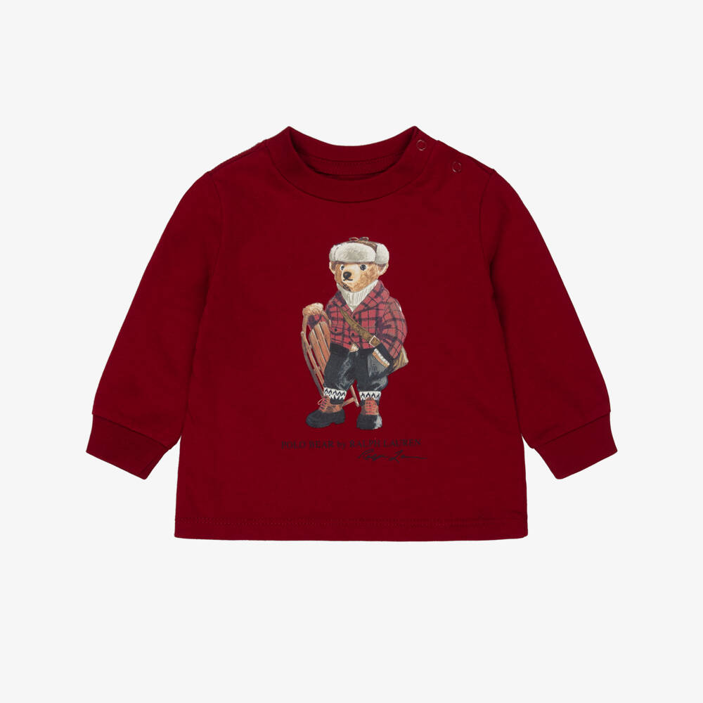 Ralph Lauren-Baby Boys Dark Red Top with Polo Bear Print | Childrensalon