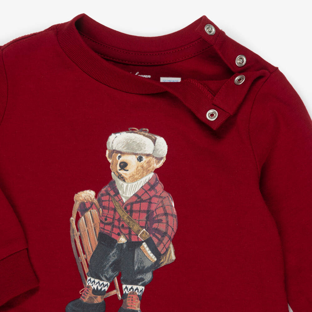 Ralph Lauren-Baby Boys Dark Red Top with Polo Bear Print | Childrensalon