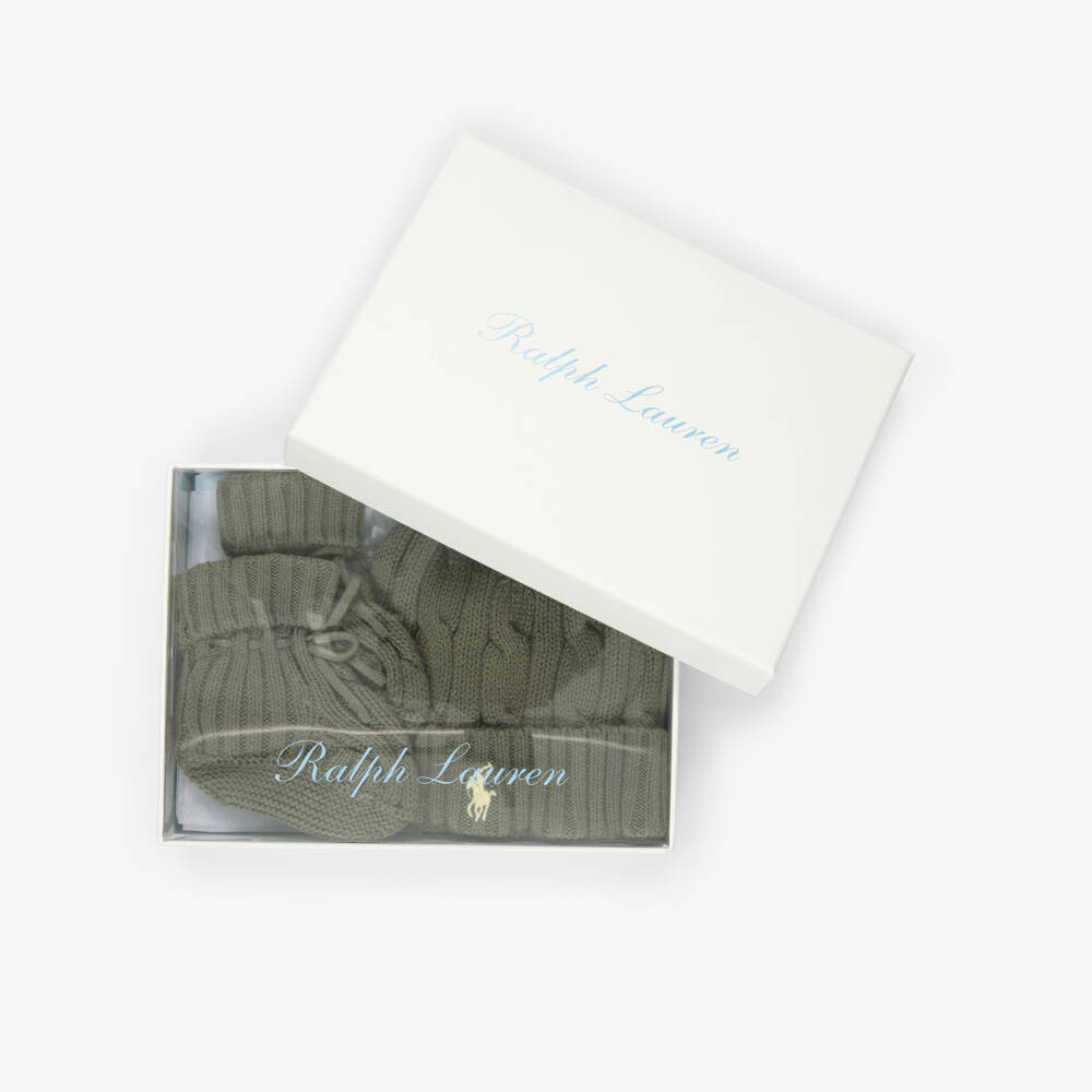 Ralph Lauren-Baby Boys Green Cable Knit Hat & Booties Set | Childrensalon