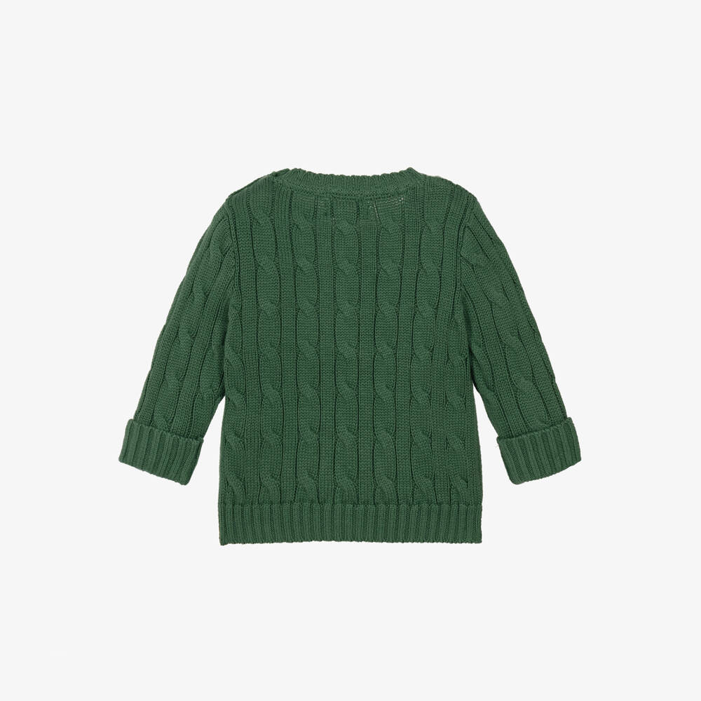 Ralph Lauren-Baby Boys Green Cable Knit Sweater with Crew Neck | Childrensalon