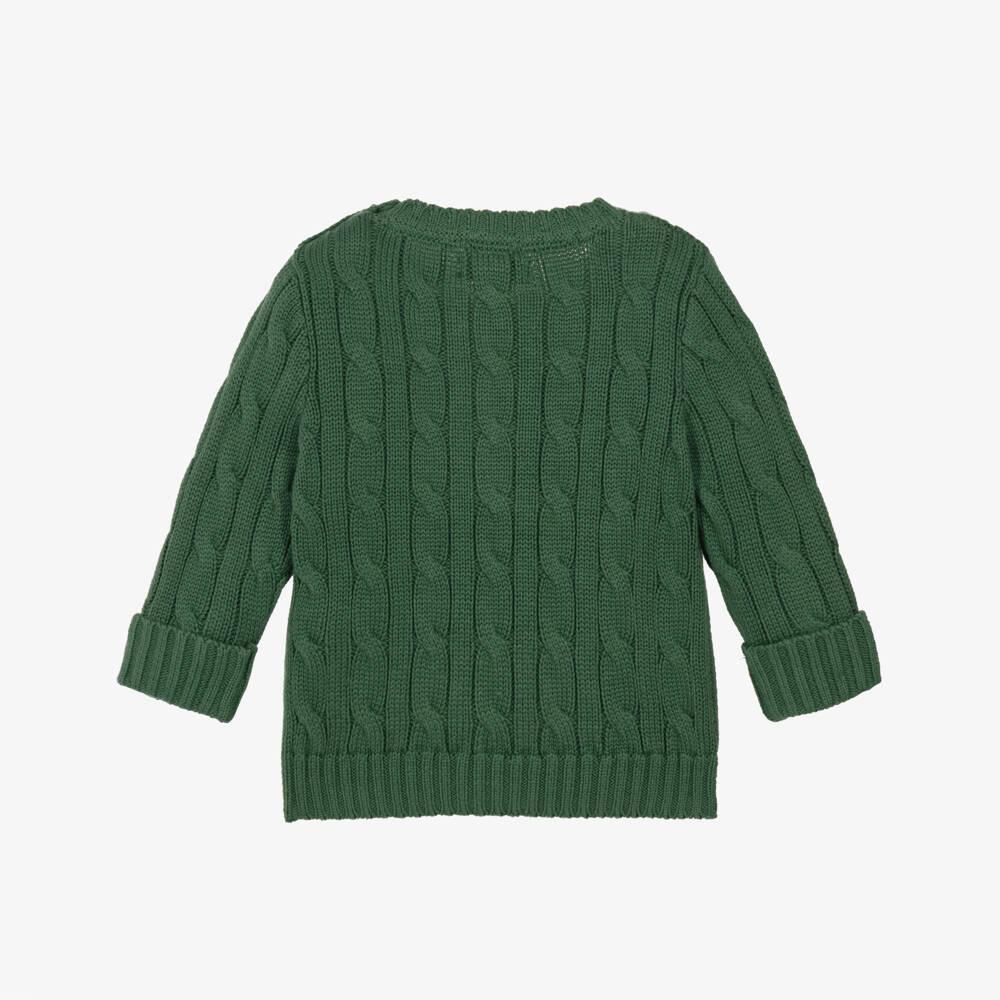 Ralph Lauren-Baby Boys Green Cable Knit Sweater with Crew Neck | Childrensalon
