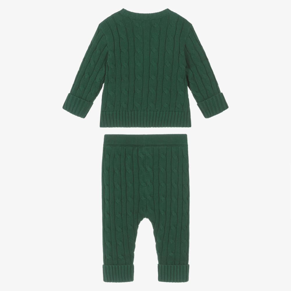 Ralph Lauren-Брючный комплект зеленый из хлопка с кабельной вязкой для малышей | Childrensalon