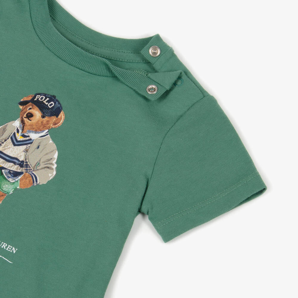 Ralph Lauren-Baby Boys Green Cotton Jersey Polo Bear T-Shirt | Childrensalon