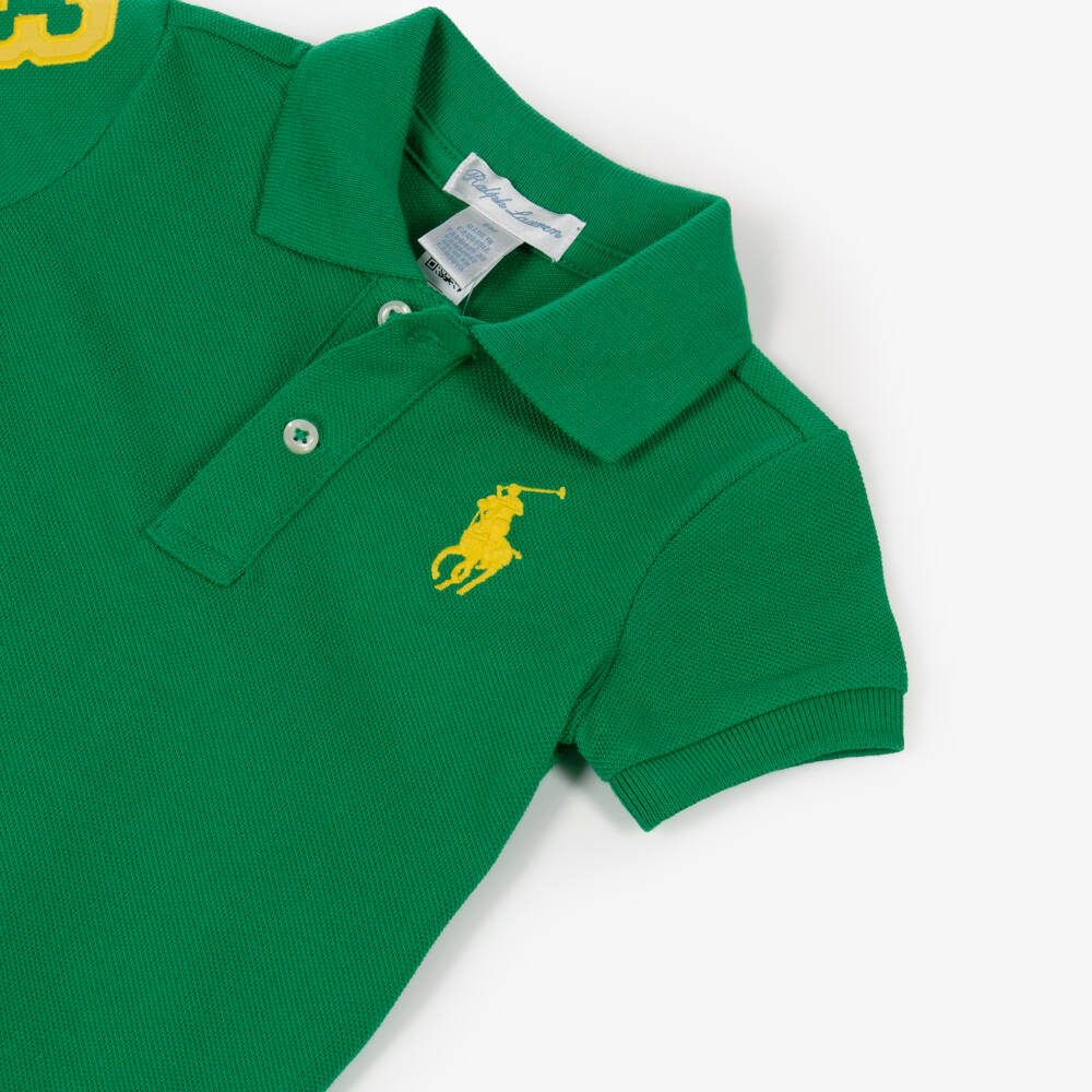 Ralph Lauren-Baby Boys Green Cotton Piqué Bodysuit | Childrensalon