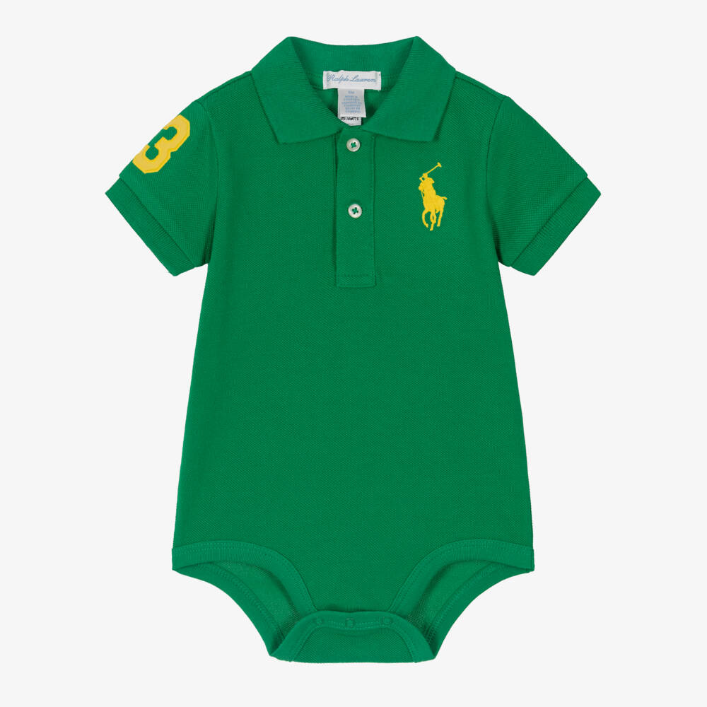 Ralph Lauren-Baby Boys Green Cotton Piqué Bodysuit | Childrensalon