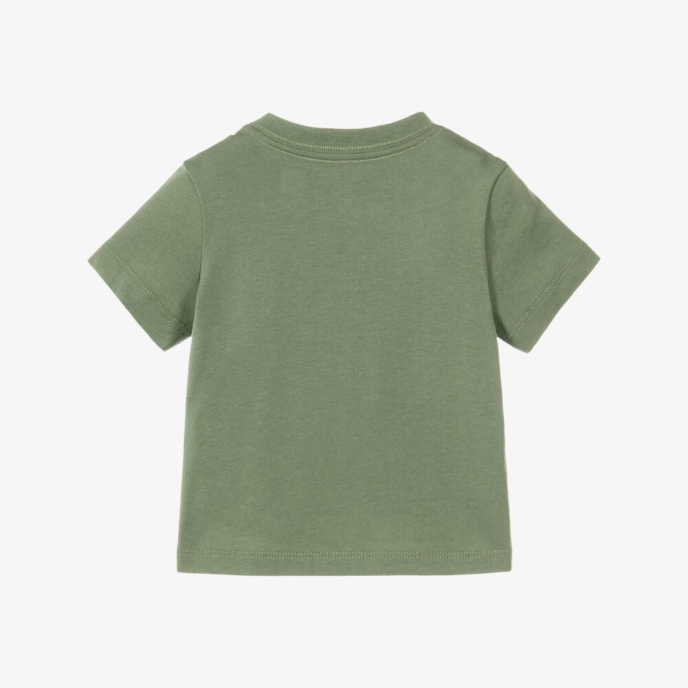 Ralph Lauren-Baby Boys Green Cotton T-Shirt with Check Polo Logo | Childrensalon
