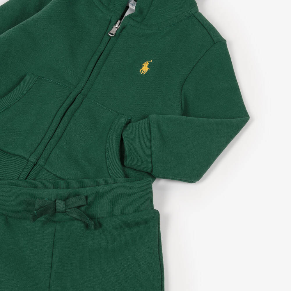 Ralph Lauren-Baby Boys Green Hooded Pony Logo Tracksuit | Childrensalon