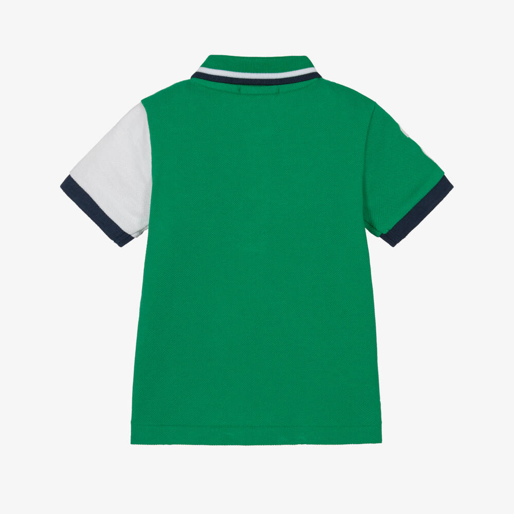 Ralph Lauren-Baby Boys Green & Navy Blue Piqué Polo Shirt | Childrensalon