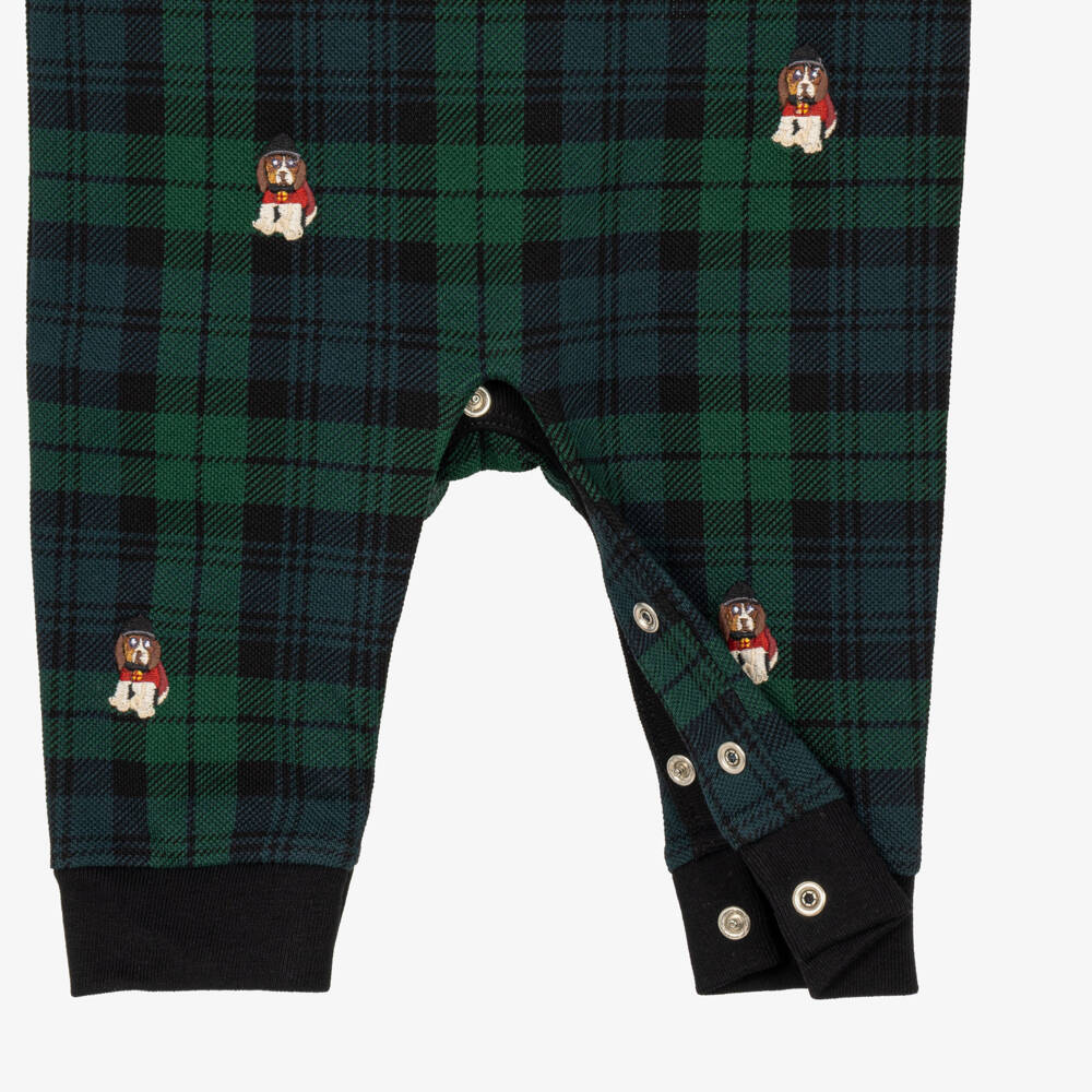 Ralph Lauren-Baby Boys Green & Navy Tartan Romper | Childrensalon