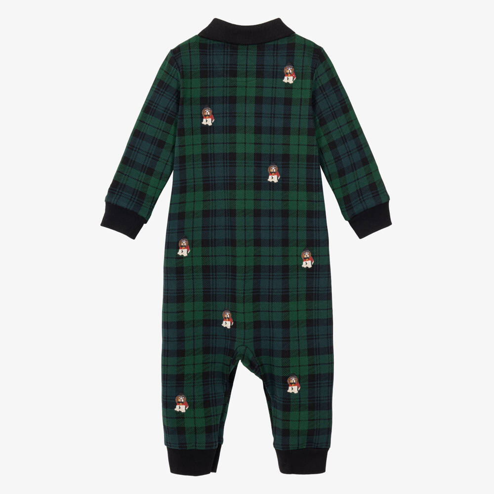 Ralph Lauren-Baby Boys Green & Navy Tartan Romper | Childrensalon