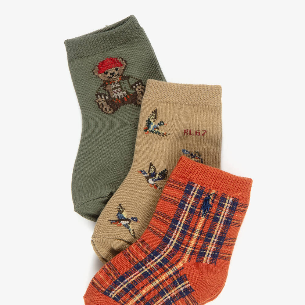 Ralph Lauren-Baby Boys Green Polo Bear Socks (3 Pack) | Childrensalon