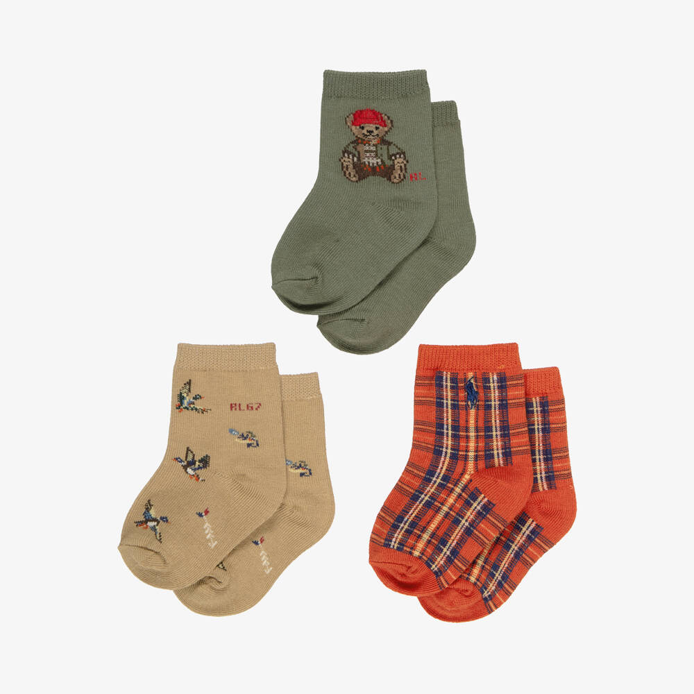 Ralph Lauren-Baby Boys Green Polo Bear Socks (3 Pack) | Childrensalon