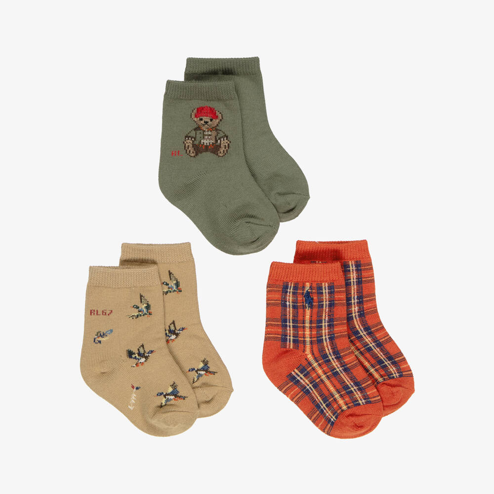 Ralph Lauren-Baby Boys Green Polo Bear Socks (3 Pack) | Childrensalon
