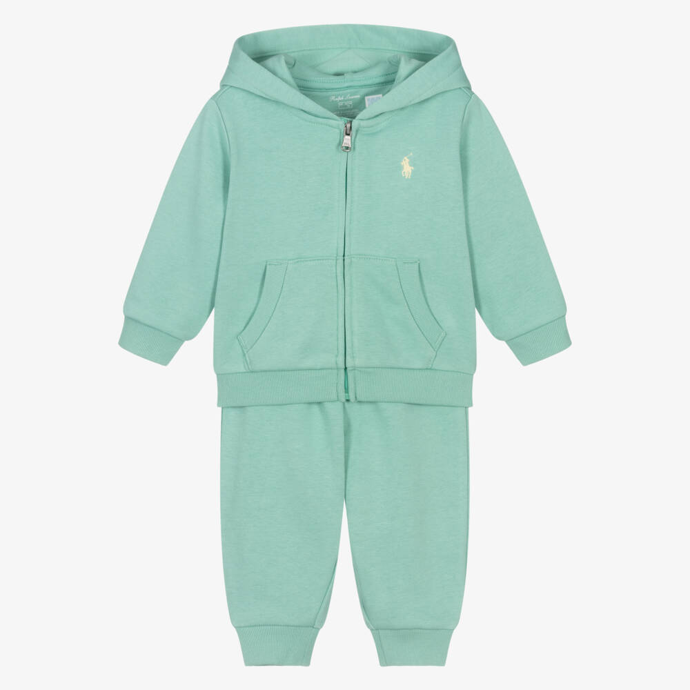 Ralph Lauren-Baby Boys Green Pony Logo Hooded Tracksuit | Childrensalon