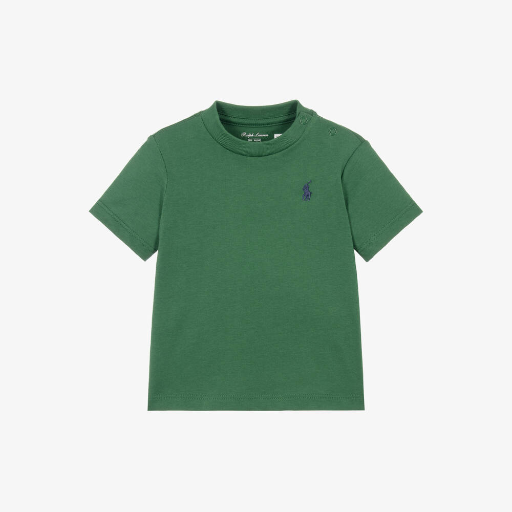 Ralph Lauren-Baby Boys Green T-Shirt with Embroidered Pony Logo | Childrensalon