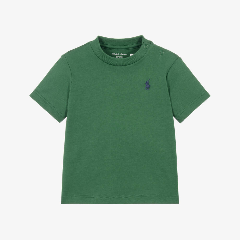 Ralph Lauren-Baby Boys Green T-Shirt with Embroidered Pony Logo | Childrensalon