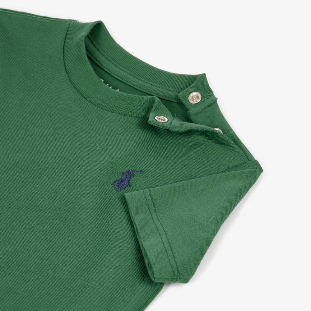 Ralph Lauren-Baby Boys Green T-Shirt with Embroidered Pony Logo | Childrensalon