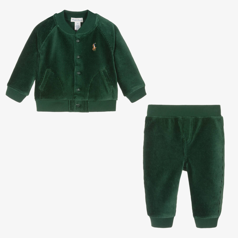 Ralph Lauren-Baby Boys Green Velour Tracksuit | Childrensalon