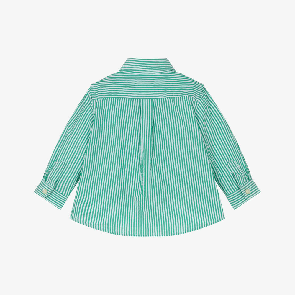 Ralph Lauren-Baby Boys Green & White Stripe Seersucker Shirt | Childrensalon